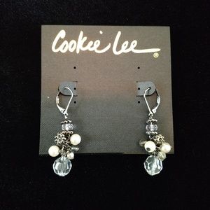 Cookie Lee Pearl bead and crystal bead cluster earrings